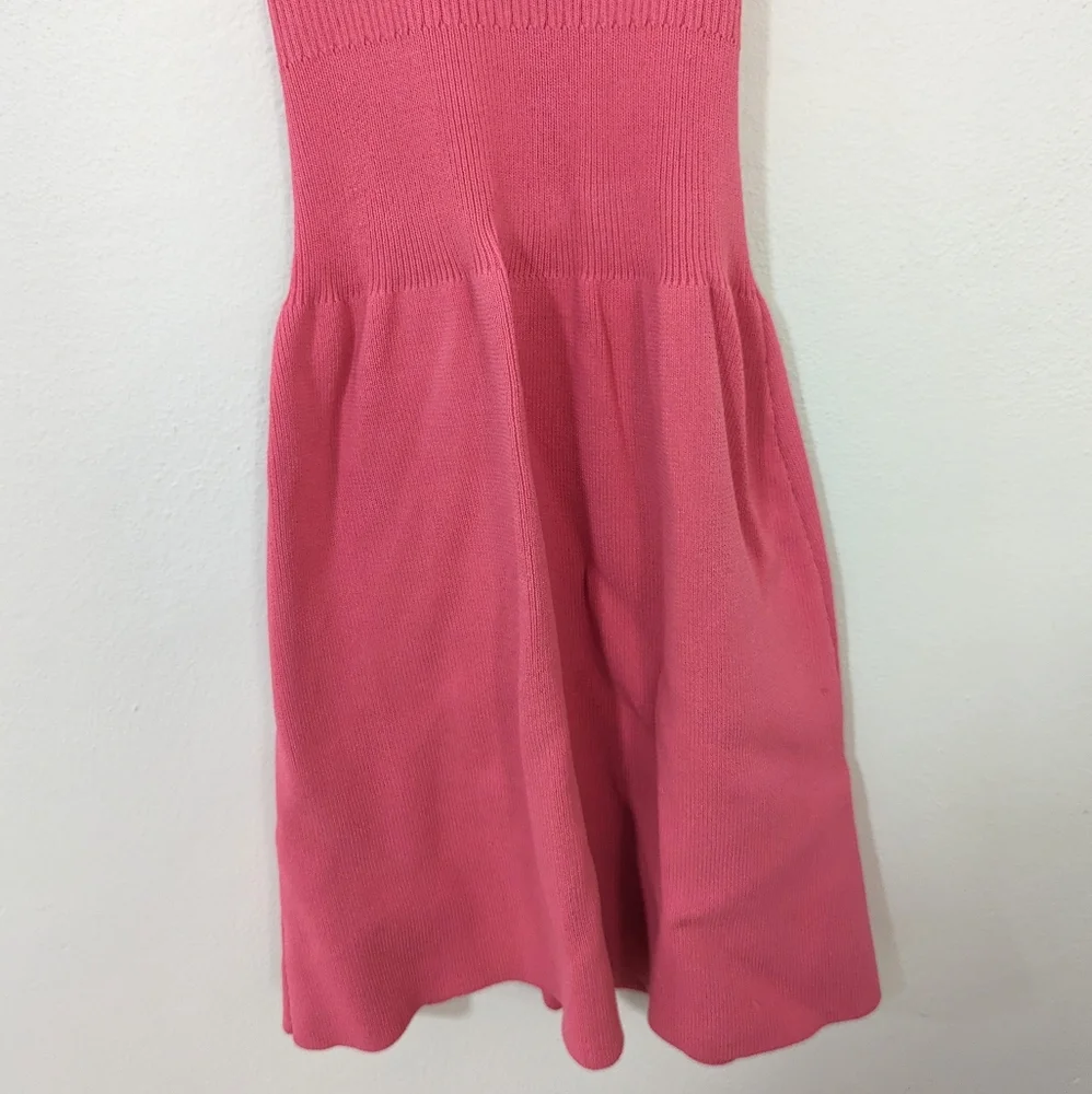 Zara Ribbed Knit Skater Dress Contrast Gold Chain Cross Back Mini Pink Medium M